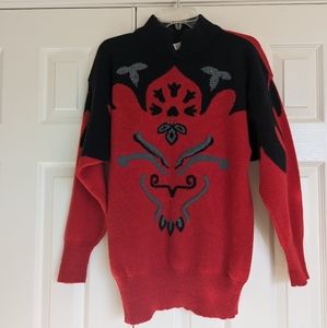 VTG L'Ultima Designer Collection Wool Blend Sweater Womens Sz M Red Black